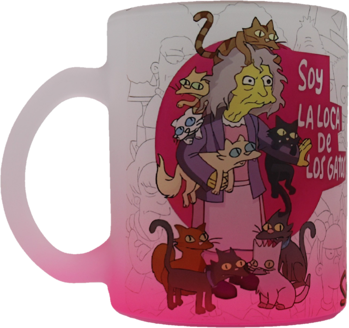 Taza De Vidrio La loca de los gatos simpson